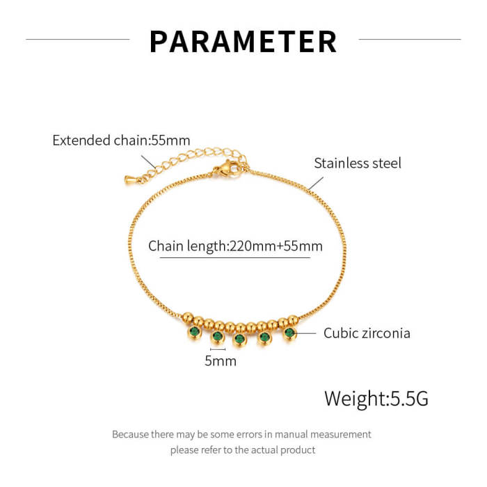 Wholesale Stainless Steel Anklet with Green CZ