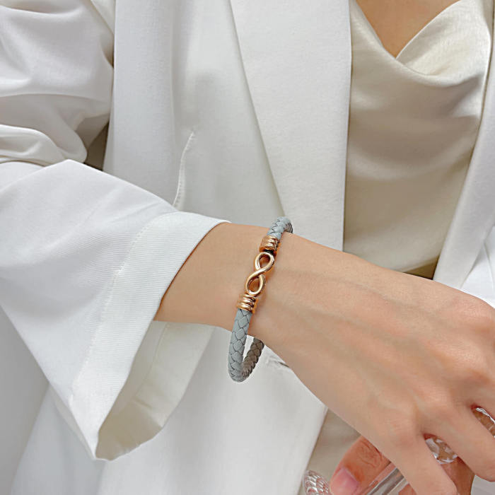 Wholesale Braided Light Gray Leather Bracelet