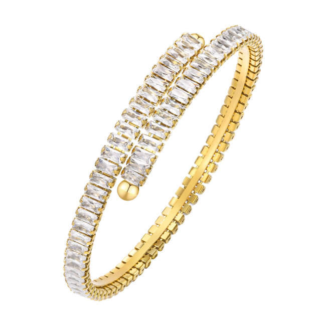 Wholesale Stainless Steel Full Square White Zirconia Bangle