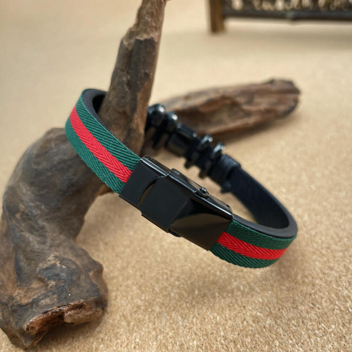 Wholesale Stainless Steel and Leather Bracelet