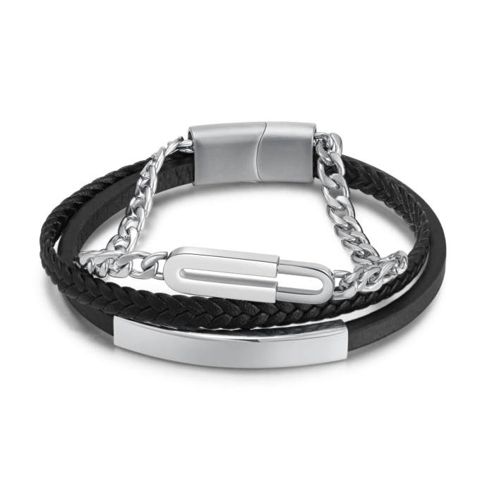 Wholesale Stainless Steel Leather Bracelet