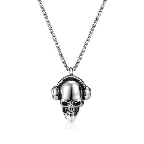 Wholesale Stainless Steel Skull with Headphone Necklace