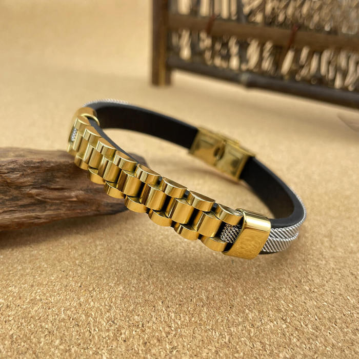 Wholesale Stainless Steel Mens Leather Bracelet