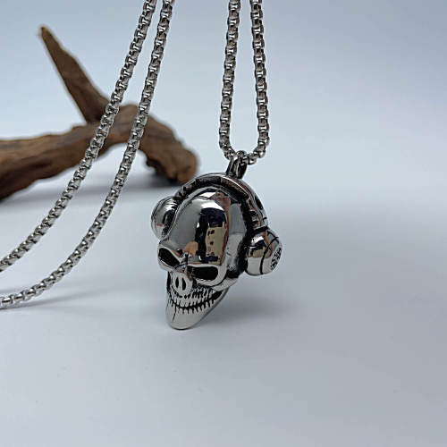 Wholesale Stainless Steel Skull with Headphone Necklace