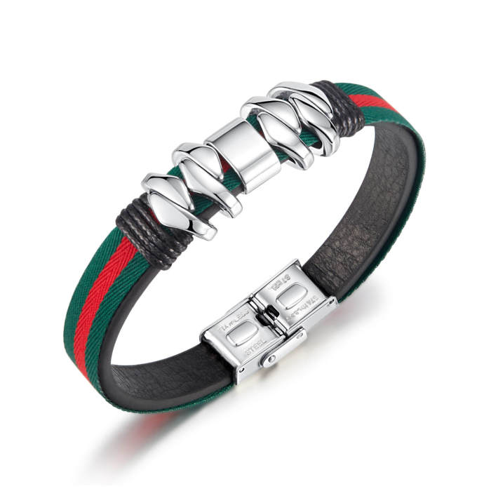 Wholesale Stainless Steel and Leather Bracelet