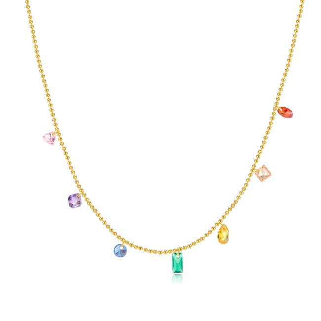 Wholesale Rainbow Zirconia Stainless Steel Necklace