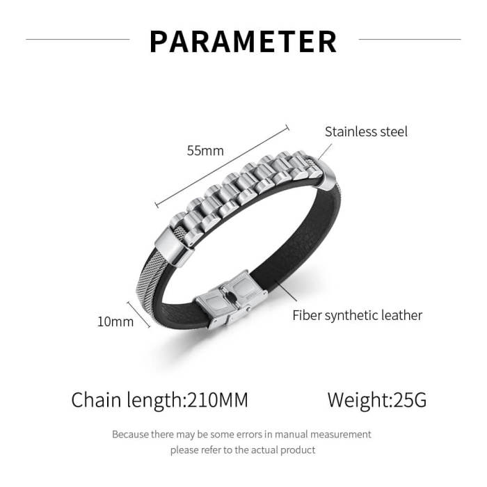 Wholesale Stainless Steel Mens Leather Bracelet