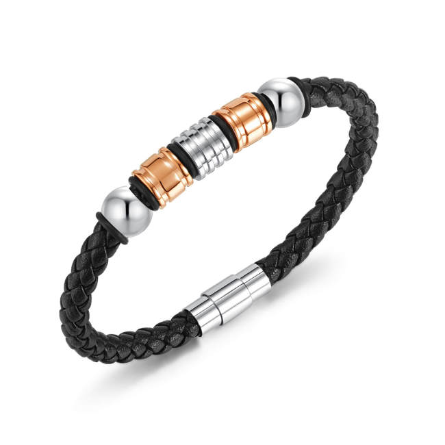Wholesale Stainless Steel Bead Leather Bracelet