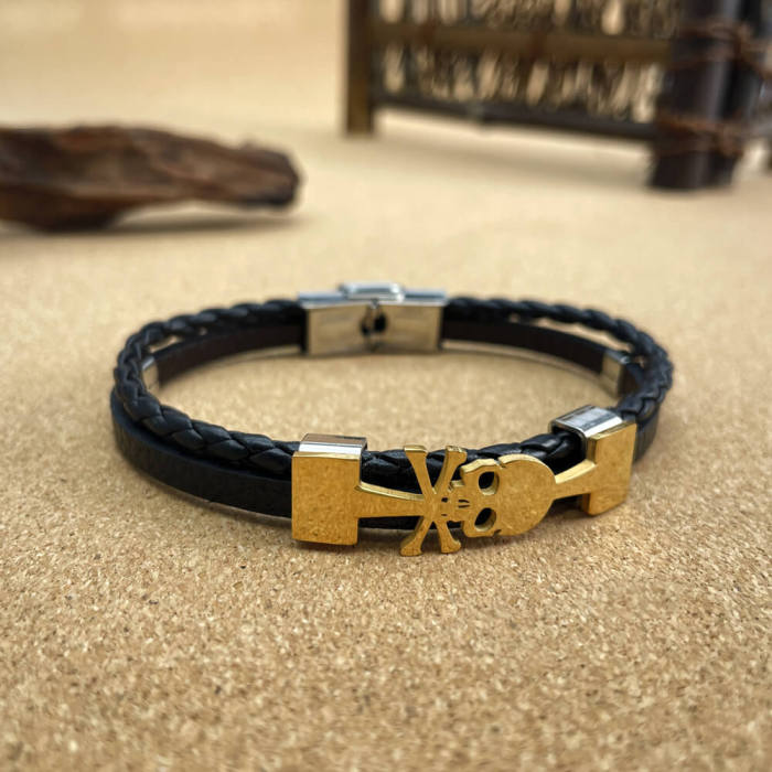 Wholesale Stainless Steel Skull Leather Bracelets