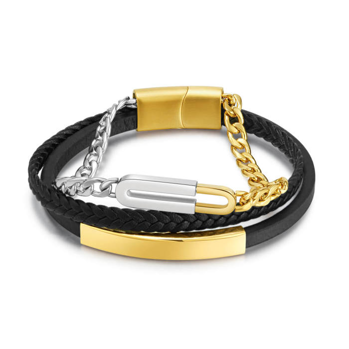 Wholesale Stainless Steel Leather Bracelet