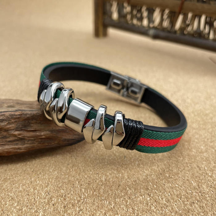 Wholesale Stainless Steel and Leather Bracelet