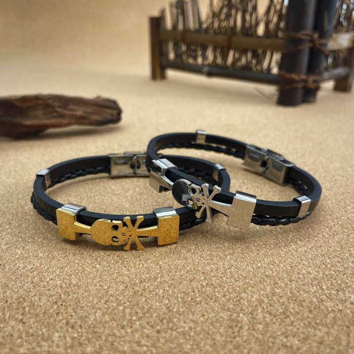 Wholesale Stainless Steel Skull Leather Bracelets