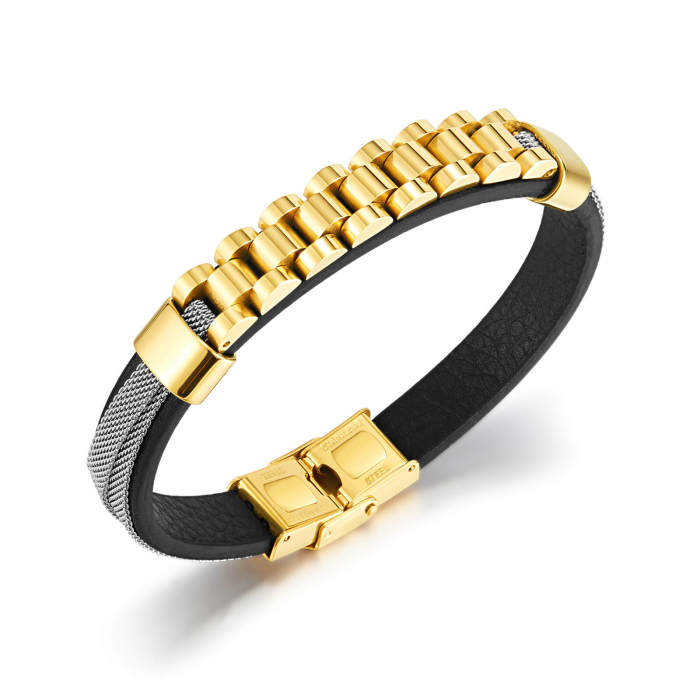 Wholesale Stainless Steel Mens Leather Bracelet