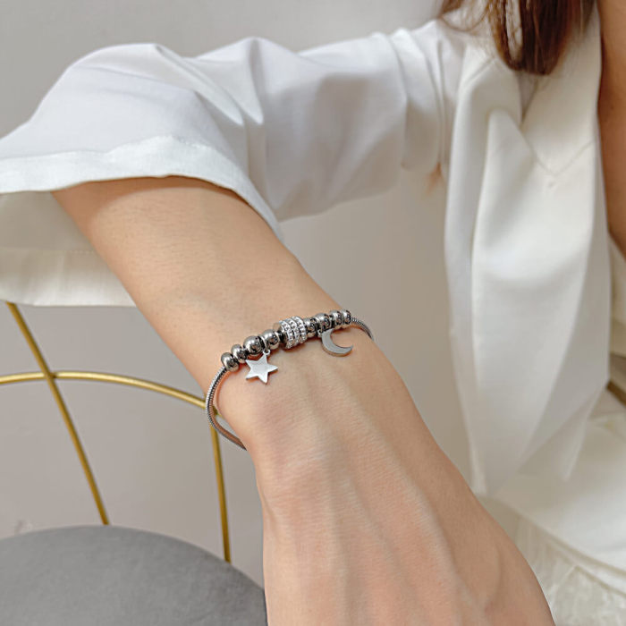 Wholesale Stainless Steel Star and Moon Bracelet