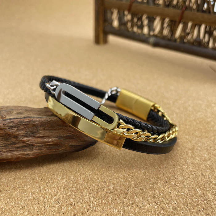 Wholesale Stainless Steel Leather Bracelet