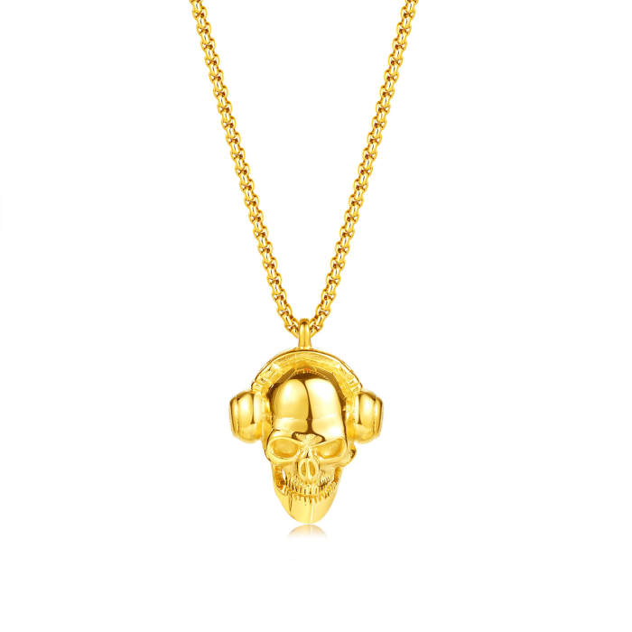 Wholesale Stainless Steel Skull with Headphone Necklace