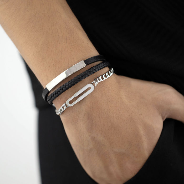 Wholesale Stainless Steel Leather Bracelet