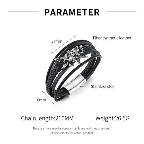 Wholesale Stainless Steel Pirate Leather Bracelet