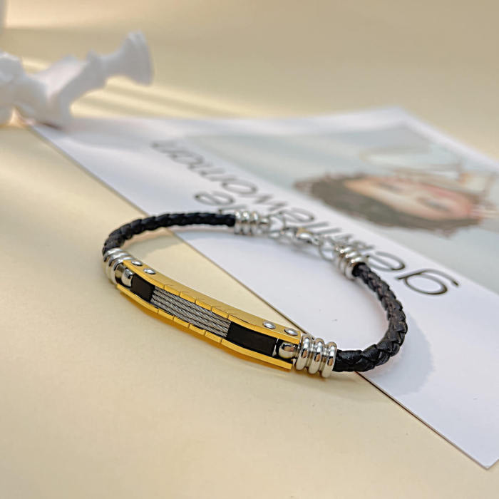 Wholesale Stainless Steel and Leather Bracelet