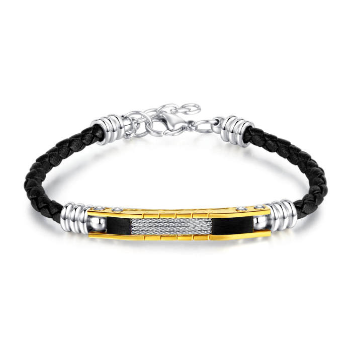 Wholesale Stainless Steel and Leather Bracelet