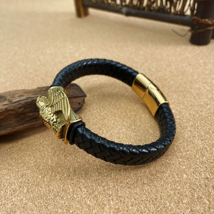 Wholesale Stainless Steel Mens Leather Bangle
