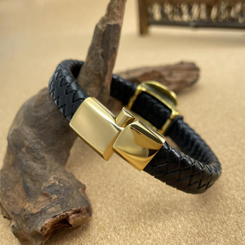 Wholesale Stainless Steel Mens Leather Bangle