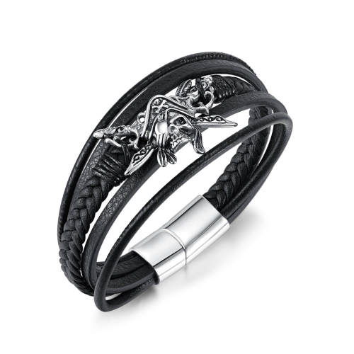 Wholesale Stainless Steel Pirate Leather Bracelet