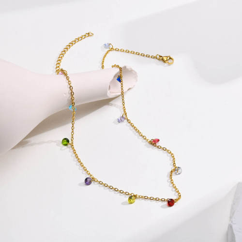 Wholesale Stainless Steel Necklace with Colored Zircon