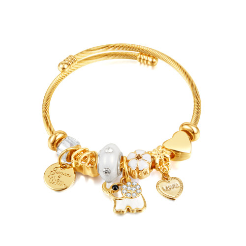 Wholesale Stainless Steel Bangle with Alloy Charms