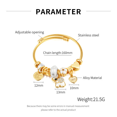 Wholesale Stainless Steel Bangle with Alloy Charms