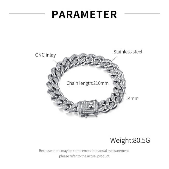 Wholesale Stainless Steel CNC CZ Cuban Bracelet