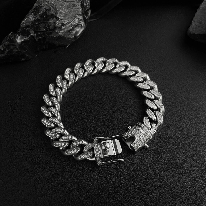 Wholesale Stainless Steel CNC CZ Cuban Bracelet