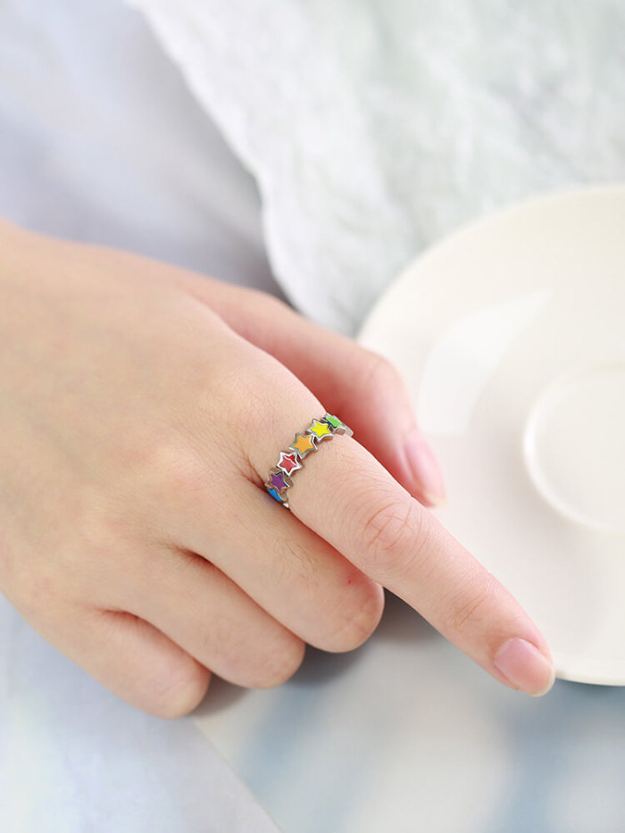 Wholesale Stainless Steel Pentagram Rainbow Ring