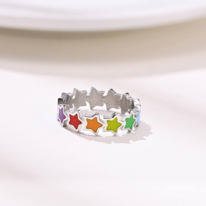Wholesale Stainless Steel Pentagram Rainbow Ring