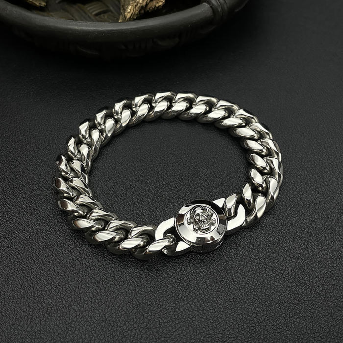 Wholesale Stainless Steel Cuban Chain Skull Bracelet