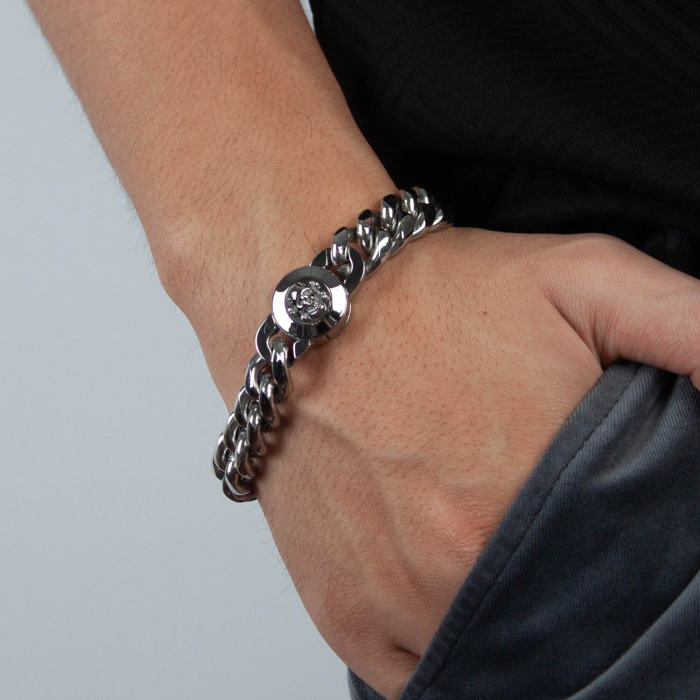 Wholesale Stainless Steel Cuban Chain Skull Bracelet