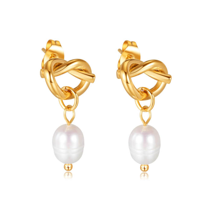 Wholesale Stainless Steel Women Knot Earring with Pearl