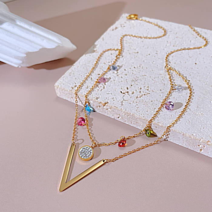 Wholesale Stainless Steel Colorful Zirconia Collarbone Chain