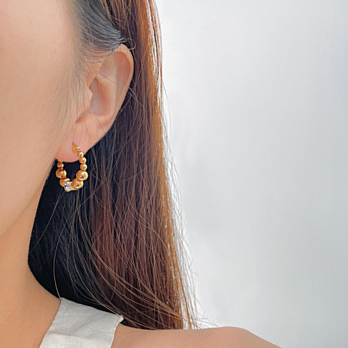 Wholeasle Stainless Steel Simple Bead Earrings