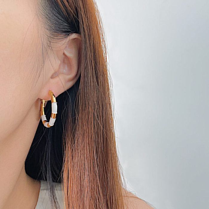 Wholesale Stainless Steel White Bamboo Earrings