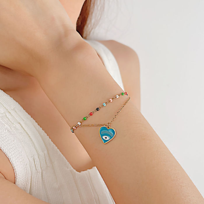 Wholesale Devil's Eye Colorful Beaded Double Layers Bracelet