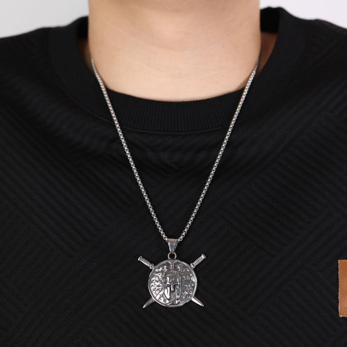 Wholesale Helmet Double Sword Stainless Steel Men's Pendant