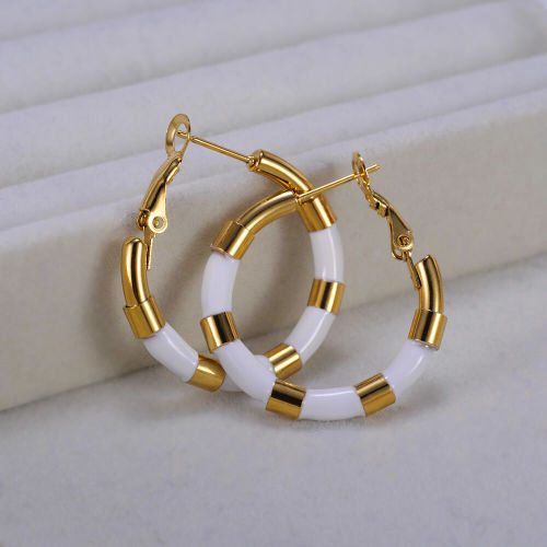 Wholesale Stainless Steel White Bamboo Earrings