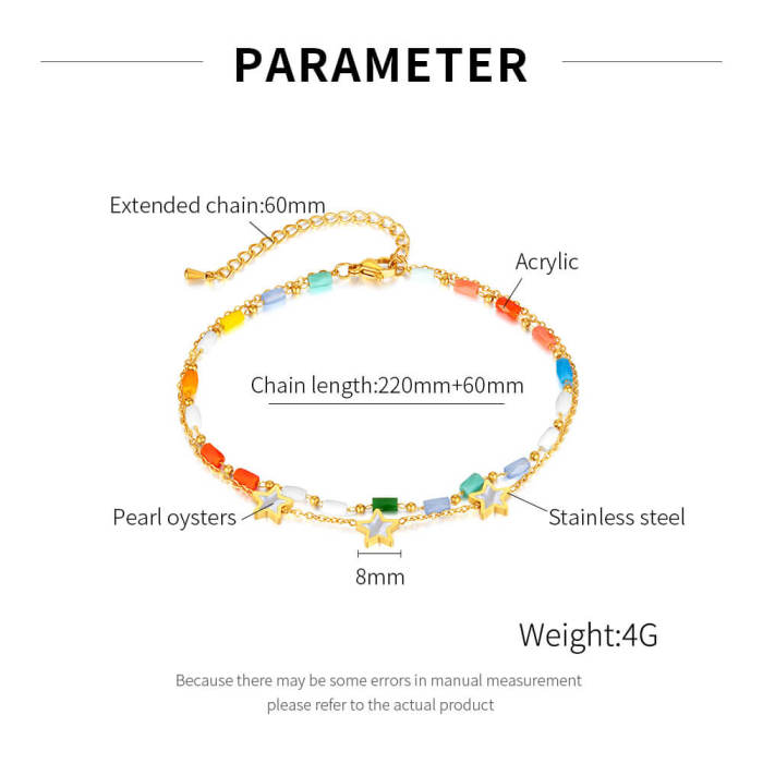 Wholesale Acrylic Beaded Steel Double Layer Anklet