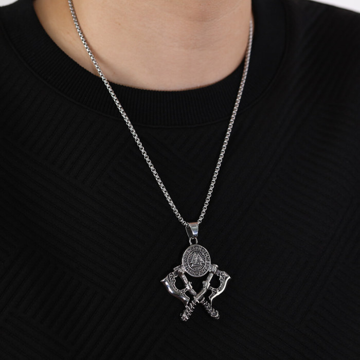 Wholesale Stainless Steel Double Axe Necklace