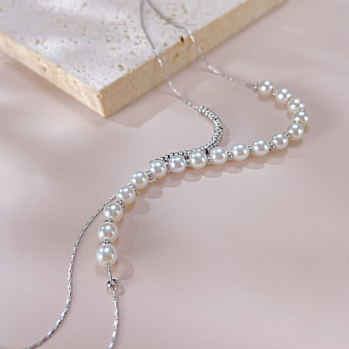 Wholesale Steel Double Layered Pearl Collarbone Chain