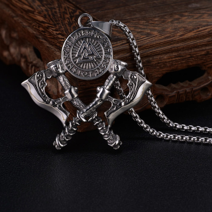 Wholesale Stainless Steel Double Axe Necklace