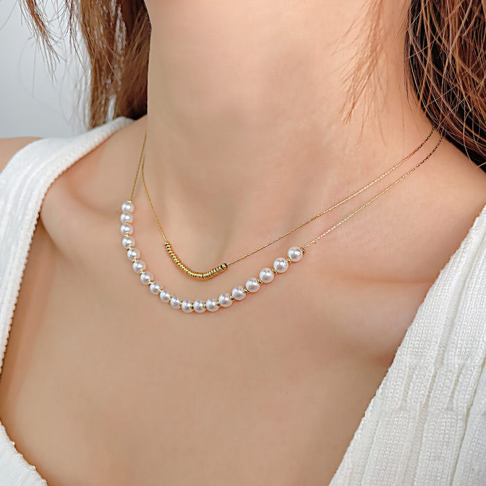 Wholesale Steel Double Layered Pearl Collarbone Chain