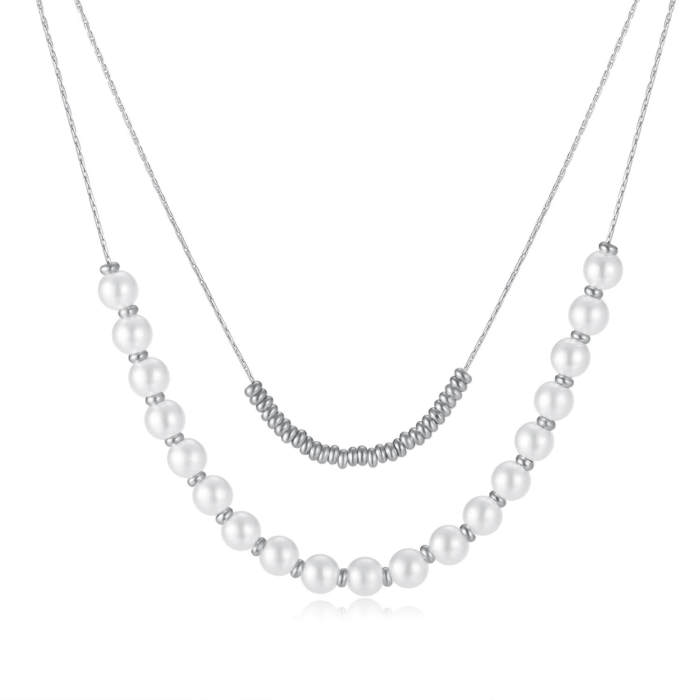Wholesale Steel Double Layered Pearl Collarbone Chain