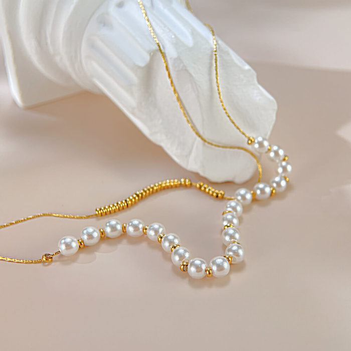 Wholesale Steel Double Layered Pearl Collarbone Chain